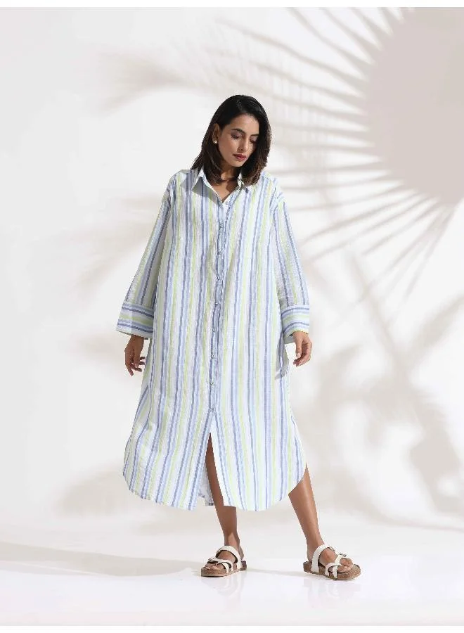 trueBrowns Striped Button-Down Dress