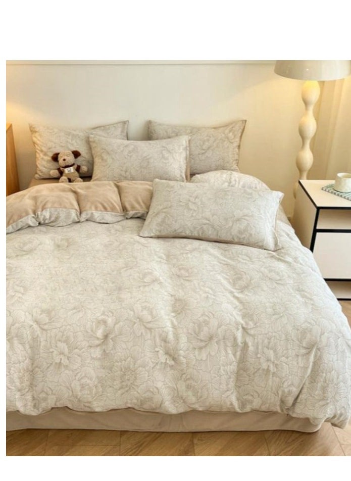 Generic Bed Sheet Style — Carved Velvet Cloth Embroidered Wide Edge Milk Velvet Four Piece Bedding Set  - Image 2