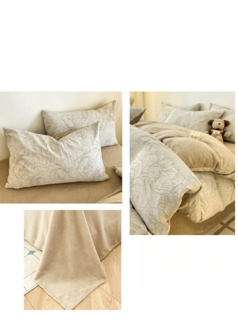 Generic Bed Sheet Style — Carved Velvet Cloth Embroidered Wide Edge Milk Velvet Four Piece Bedding Set  - Image 3
