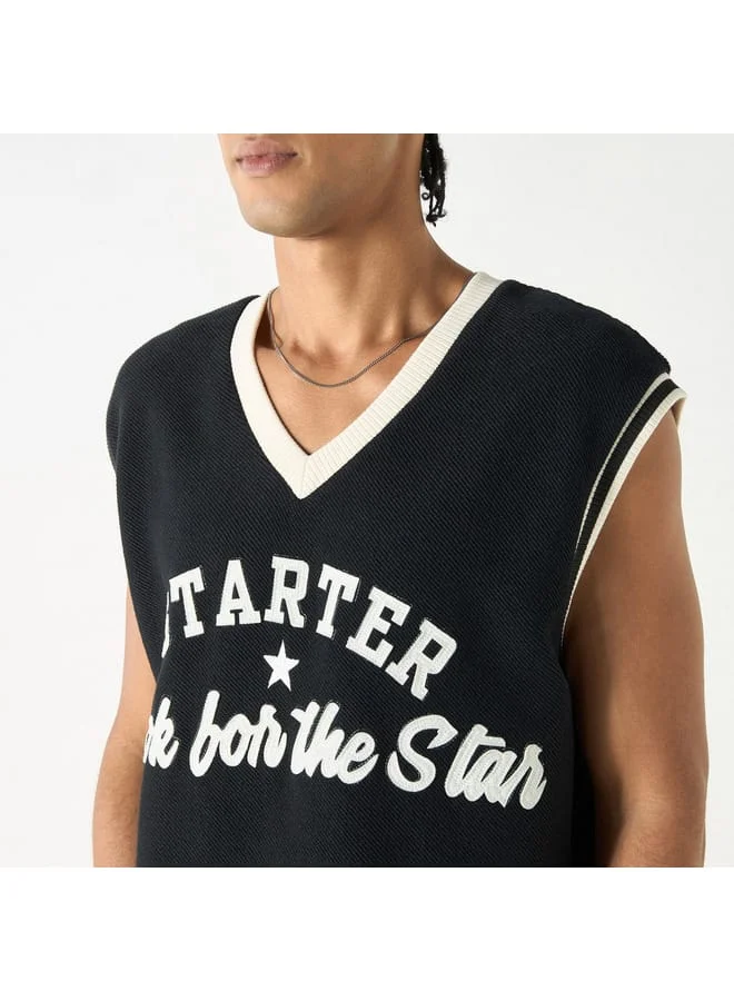 STARTER Starter Slogan Applique V-neck Sleeveless T-shirt