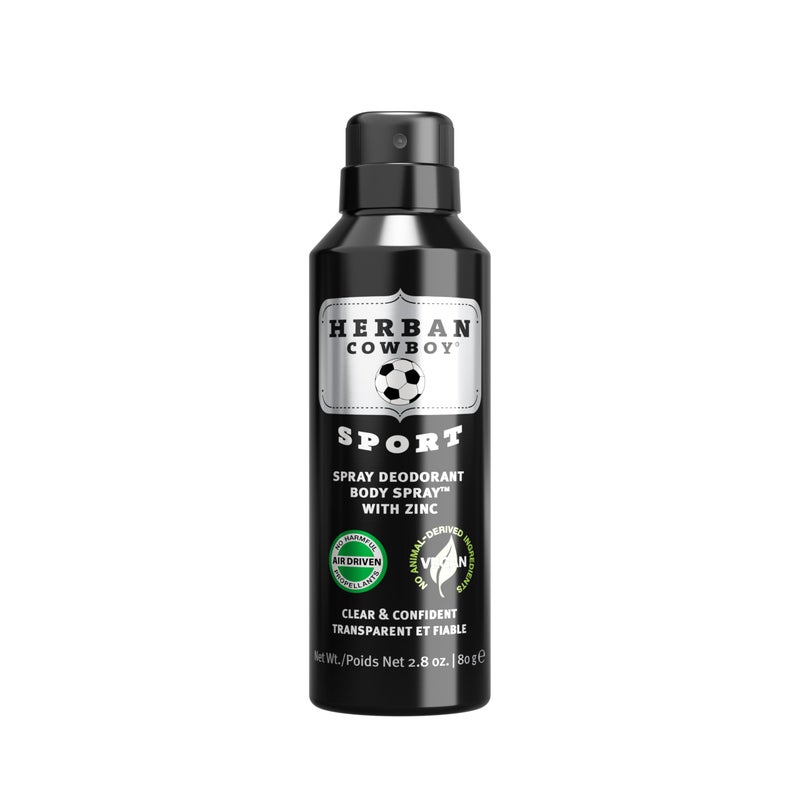 Herban Cowboy Dry Spray Deodorant Sport  28 oz Mens Dry Spray Deodorant Enhanced with Parsley Rosemary  Sage No Parabens No Phthalates  Certified Vegan 1 Pack Sport
