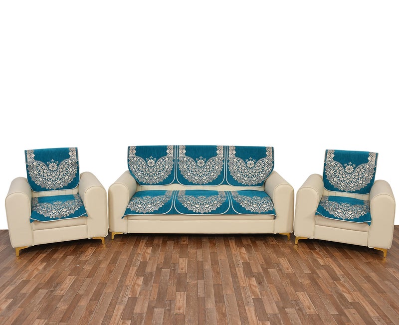 Dazzling DECOR Set of 5 Seater Sofa Cover (3+1+1) with Armrest & Cushion Covers – Premium Stretchable Fabric, Anti-Slip, Soft & Washable Couch Cover for Living Room (Sky Blue) - Image 2