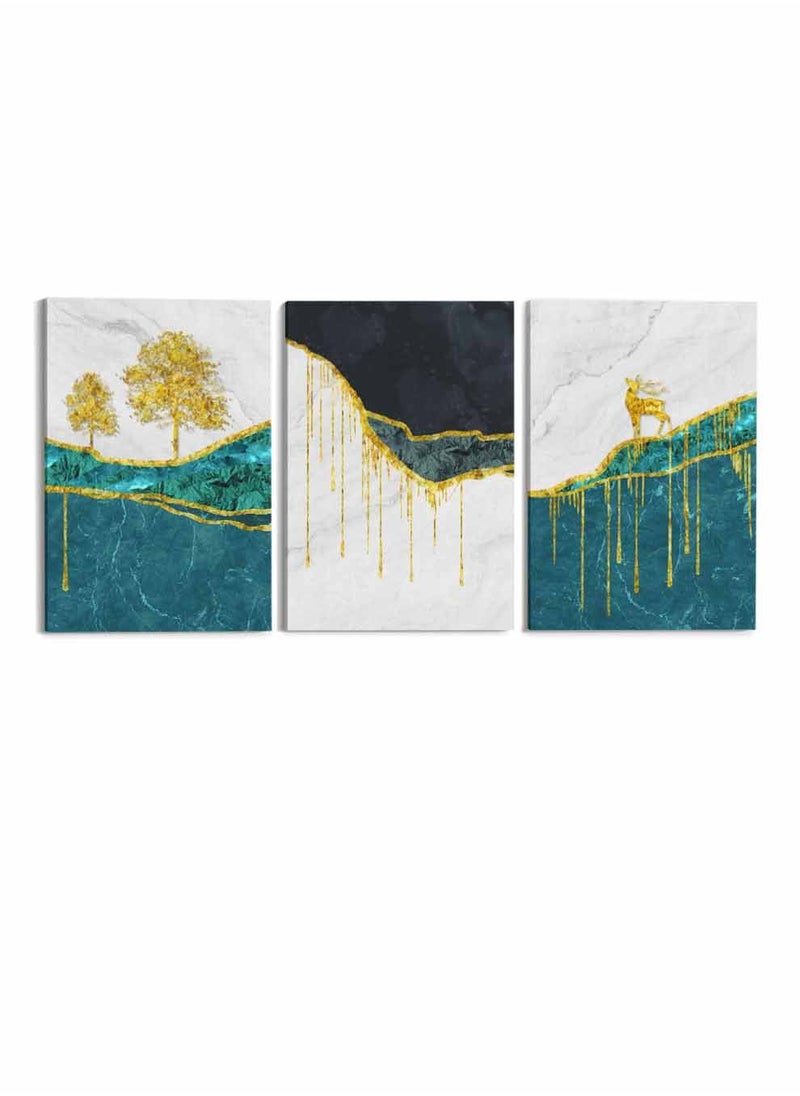 LOWHA Set Of 3 Framed Canvas Wall Arts Stretched Over Wooden Frame, Deer Tree Mountains Paintings, For Home, Living Room, Office Decor  - Image 5