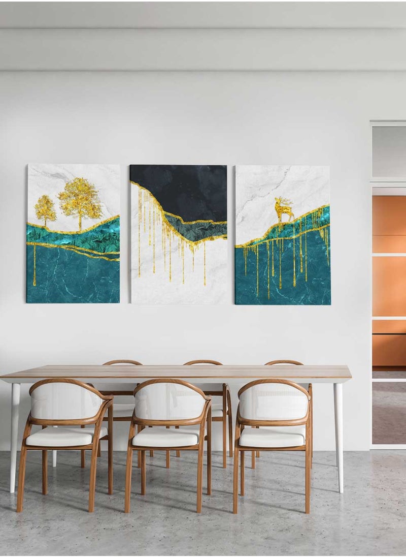 LOWHA Set Of 3 Framed Canvas Wall Arts Stretched Over Wooden Frame, Deer Tree Mountains Paintings, For Home, Living Room, Office Decor  - Image 4