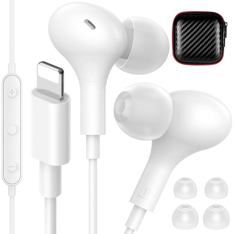 iMangoo for Apple MFi-Certified Headphones for Lightning Wired Earbuds Magnetic Ear Buds with HiFi Bass,3 Ear Tips Mic Corded Earphones for Gym, Commuting for iPhone 14 Plus 13 12 11 Pro Max White - Image 1