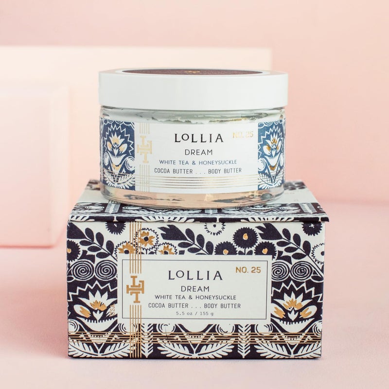 LOLLIA Dream Body Butter, 5.5 oz, White Tea & Honeysuckle Scented Balm for Women, Moisturizing Thick Shea & Cocoa Butter Lotion, Luxury Hydrating Skin Cream for Self Care - Image 2