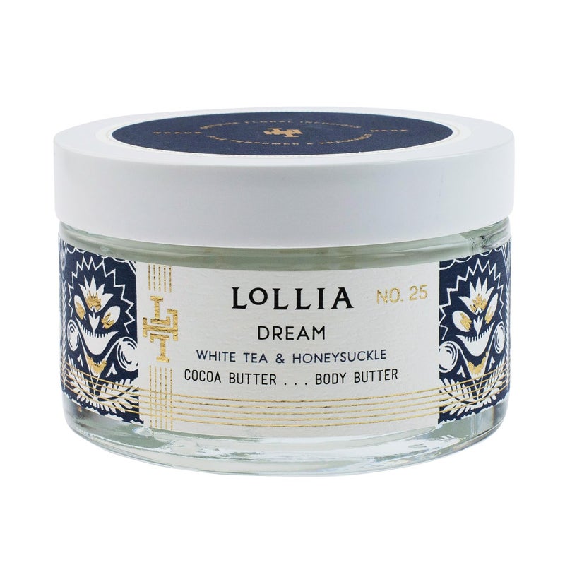 LOLLIA Dream Body Butter, 5.5 oz, White Tea & Honeysuckle Scented Balm for Women, Moisturizing Thick Shea & Cocoa Butter Lotion, Luxury Hydrating Skin Cream for Self Care - Image 1