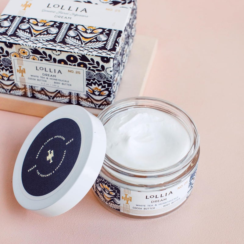 LOLLIA Dream Body Butter, 5.5 oz, White Tea & Honeysuckle Scented Balm for Women, Moisturizing Thick Shea & Cocoa Butter Lotion, Luxury Hydrating Skin Cream for Self Care - Image 3