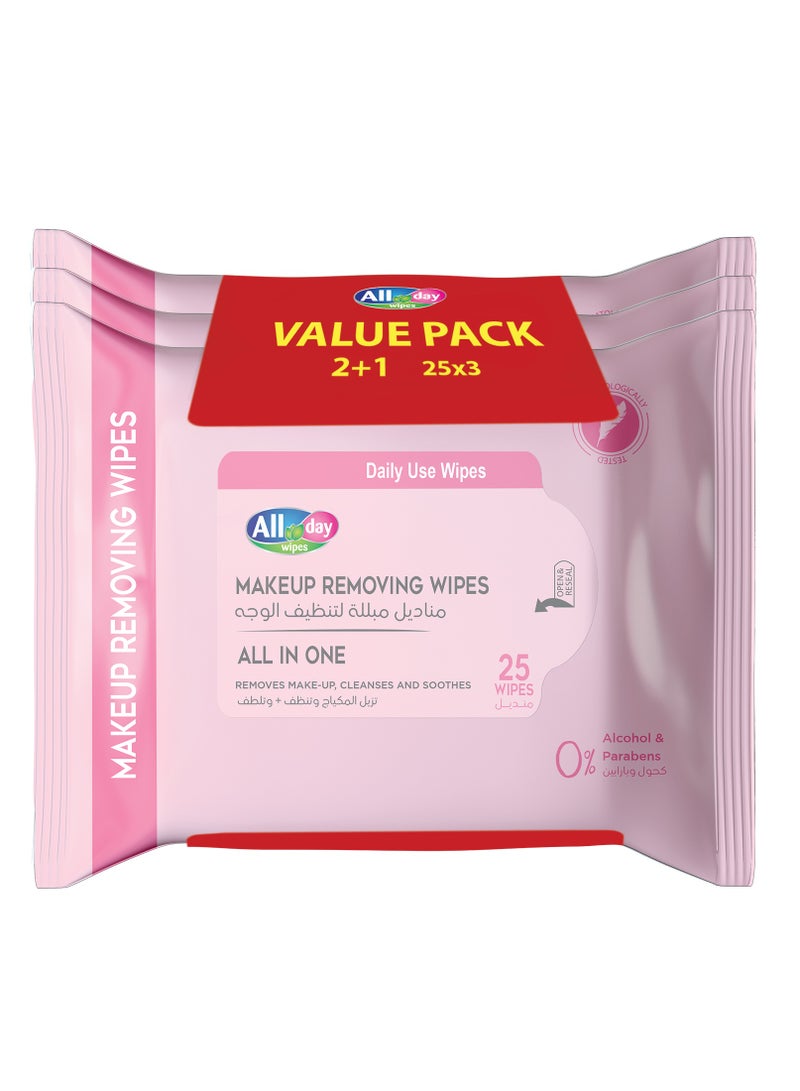 All day wipes All Day Makeup Removing Wet Wipes - 25 Count Effortlessly remove makeup, dirt, and impurities with our All Day Makeup Removing Wipes. that gently and effectively cleanse your skin. ( Pack of 3) - Image 1