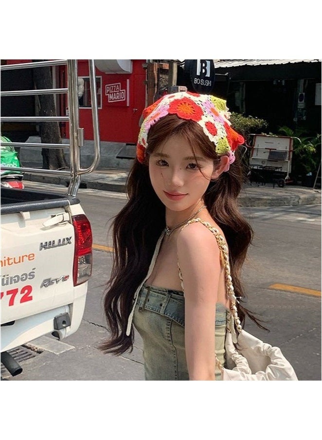 جيفت قطعتان من ربطات الشعر النسائية الكروشيه، وشاح شعر محبوك، غطاء رأس للفتيات، ربطة رأس زهرية عتيقة، إكسسوارات شعر، وشاح رأس زهري مثلث، ربطة رأس محبوكة مجوفة. - Image 5