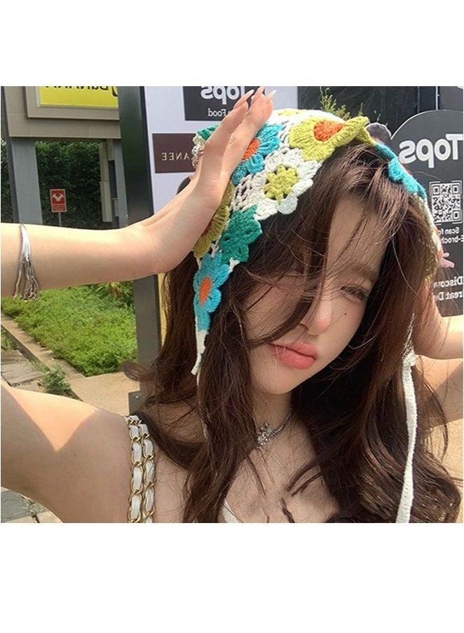 جيفت قطعتان من ربطات الشعر النسائية الكروشيه، وشاح شعر محبوك، غطاء رأس للفتيات، ربطة رأس زهرية عتيقة، إكسسوارات شعر، وشاح رأس زهري مثلث، ربطة رأس محبوكة مجوفة. - Image 4