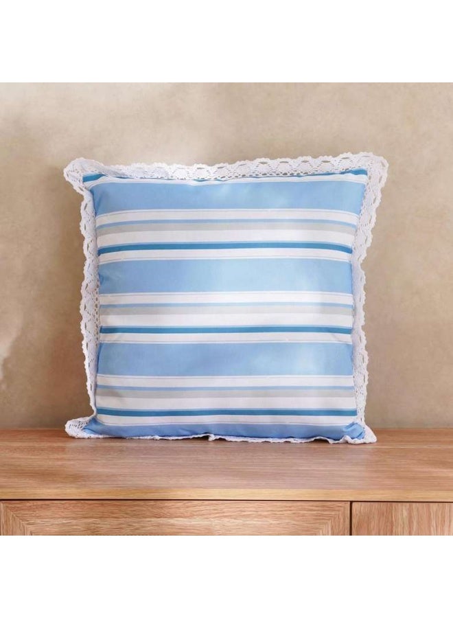 Pan Home وسادة خارجية مخططة باللون الأزرق مع حواف دانتيل - Image 1