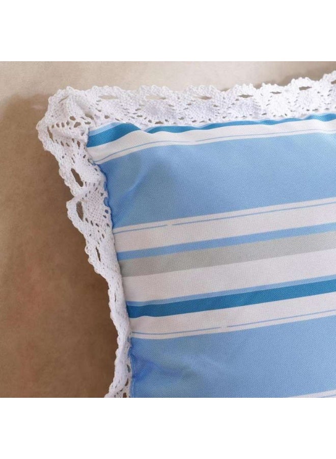 Pan Home وسادة خارجية مخططة باللون الأزرق مع حواف دانتيل - Image 2
