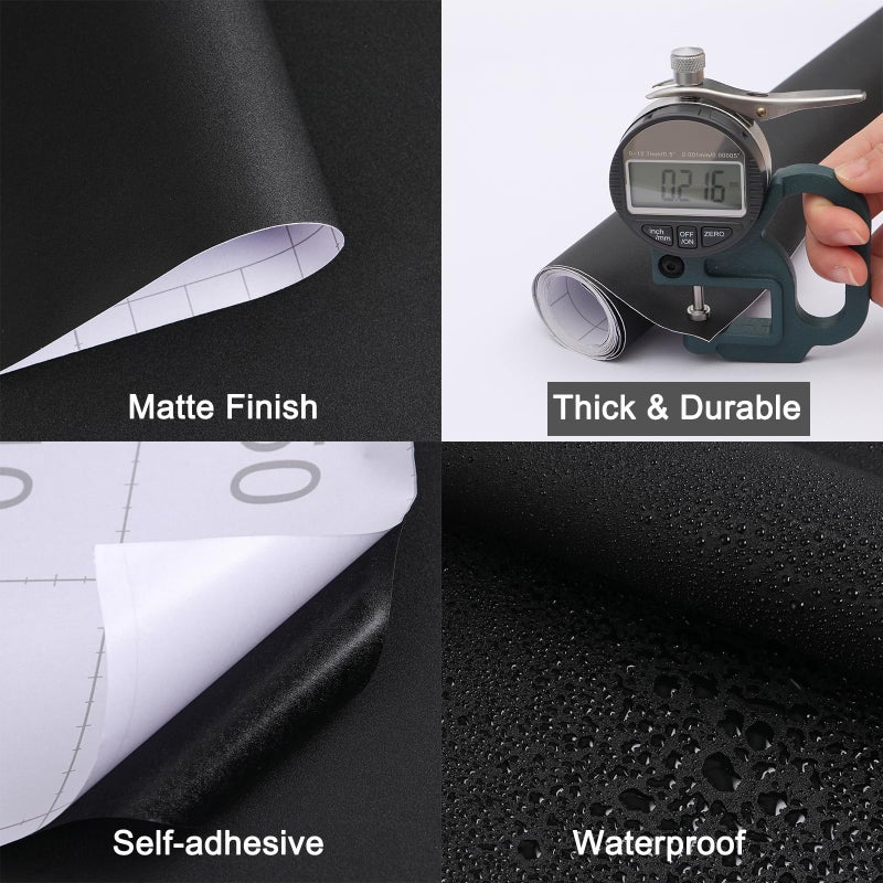 Micpolo 15.7"" X 787"" Black Wallpaper Matte Black Contact Paper Self Adhesive Peel And Stick Wallpaper Removable Vinyl Film Decorative For Desk Wallcovering Furniture Countertop Cabinet - Image 3