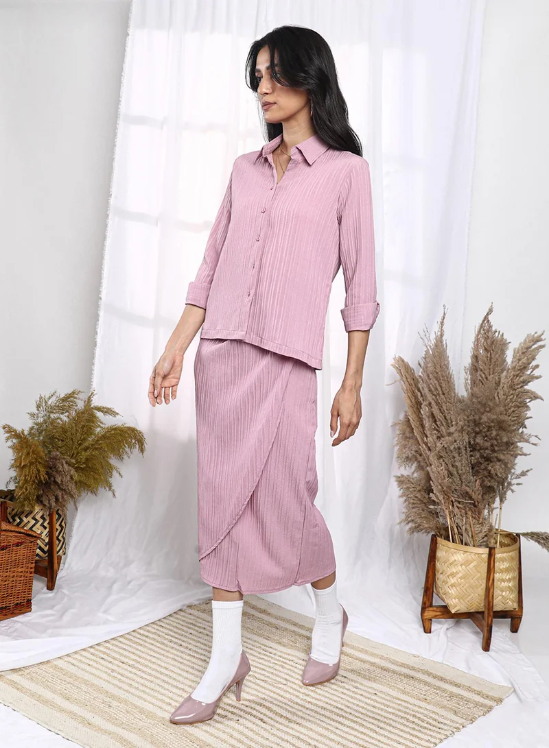 Pinacolada  Women's Salmon Pink Textured Wrap Co-Ord Set for Women | Best Price UAE