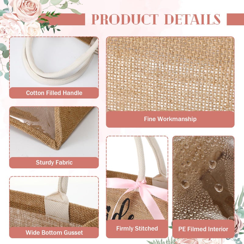 Locmeo 8 Pcs Bachelorette Beach Bag Bridal Party Tote Bag Bride Tribe Gifts with PVC Window for Bridesmaids Engagement Party (Jute Brown) - Image 5