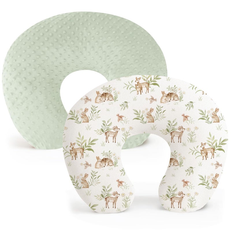 Konssy 2 Pack Nursing Pillow Covers, Soft and Comfortable Nursing Cover for Breastfeeding Pillows, Pillow Slipcover for Baby Girls Boys Newborn(Green, Woodland) - Image 1