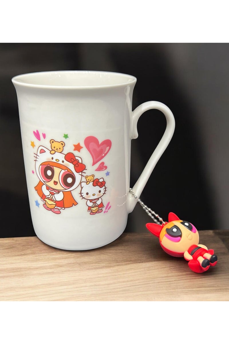 هالو كيتي كوب سيراميك سعة 500 ملي يتميز هذا الكوب بتصميم مزين برسومات لشخصيات "هالو كيتي" ويحتوي على تعليقة لشخصية "بابلز" من فتيات القوة مناسب للشرب مع الماء والحليب والقهوة - Image 1