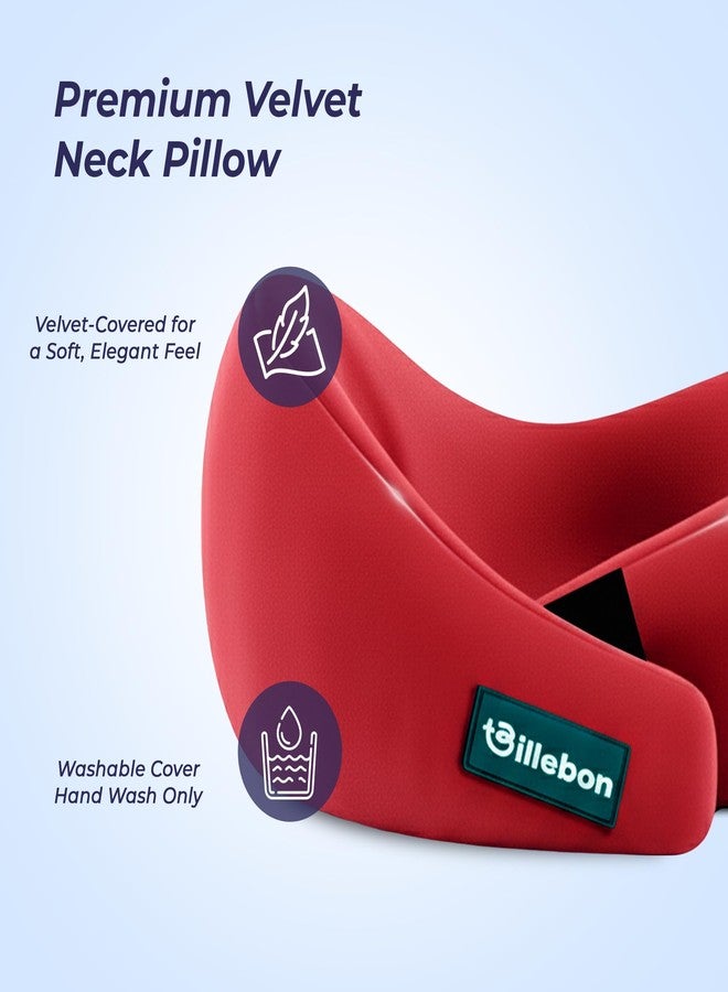 Billebon Memory Foam Neck Pillow, Travel Pillow with Adjustable Velcro Straps, Neck Pillow for Travelling & Flight Travel, Ergonomic Support for Comfort & Pain Relief(Red Combo) - Image 3