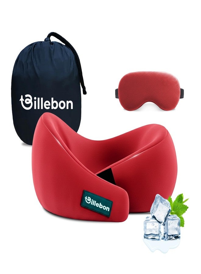 Billebon Memory Foam Neck Pillow, Travel Pillow with Adjustable Velcro Straps, Neck Pillow for Travelling & Flight Travel, Ergonomic Support for Comfort & Pain Relief(Red Combo) - Image 1