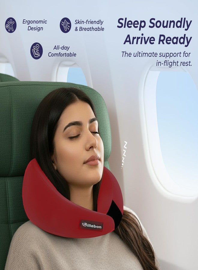 Billebon Memory Foam Neck Pillow, Travel Pillow with Adjustable Velcro Straps, Neck Pillow for Travelling & Flight Travel, Ergonomic Support for Comfort & Pain Relief(Red Combo) - Image 4