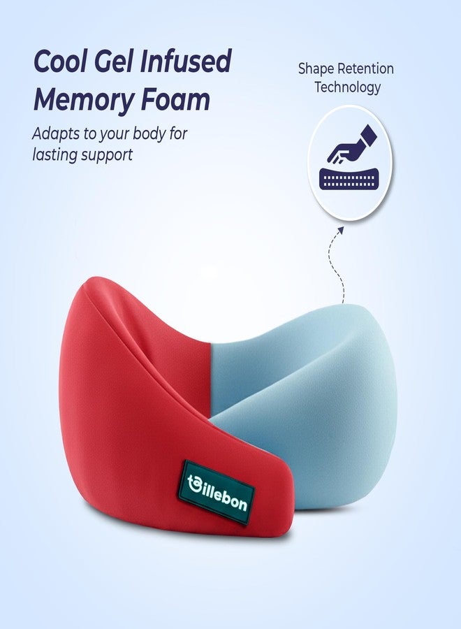 Billebon Memory Foam Neck Pillow, Travel Pillow with Adjustable Velcro Straps, Neck Pillow for Travelling & Flight Travel, Ergonomic Support for Comfort & Pain Relief(Red Combo) - Image 2
