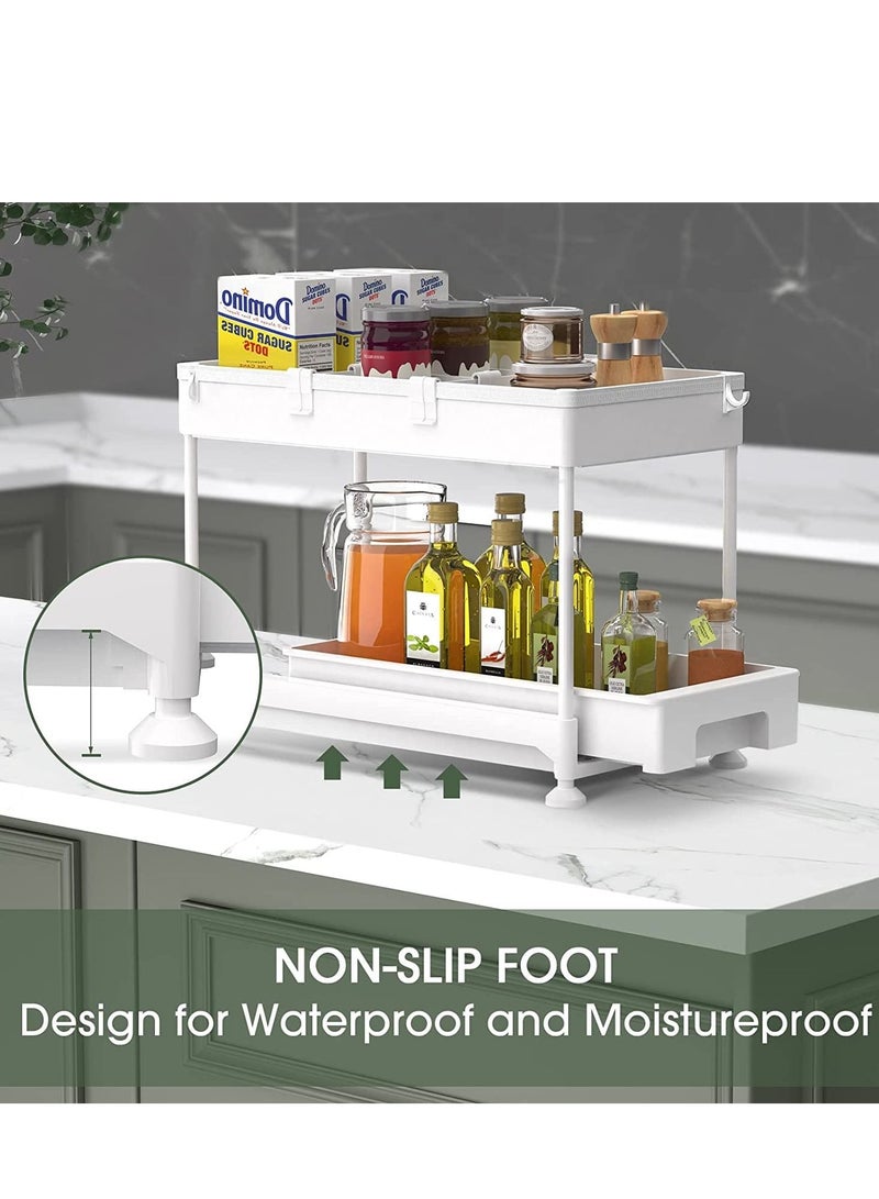 ميكسد منظم تحت الحوض، منظم سلة خزانة منزلق بطبقتين تحت رف تخزين الحمام مع خطافات، كوب معلق، فواصل، رف تخزين متعدد الأغراض لمطبخ الحمام (أبيض) - Image 5