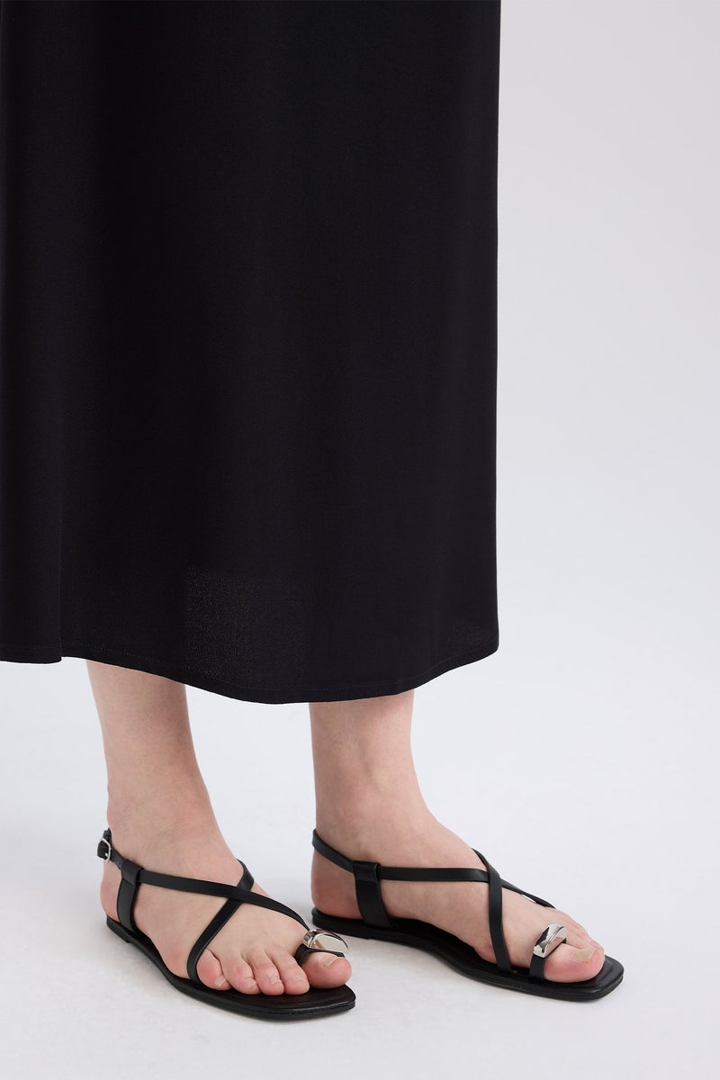 DeFacto Black Woman Woman Stoned Flat Sole Faux Leather Sandals Casual - Image 2