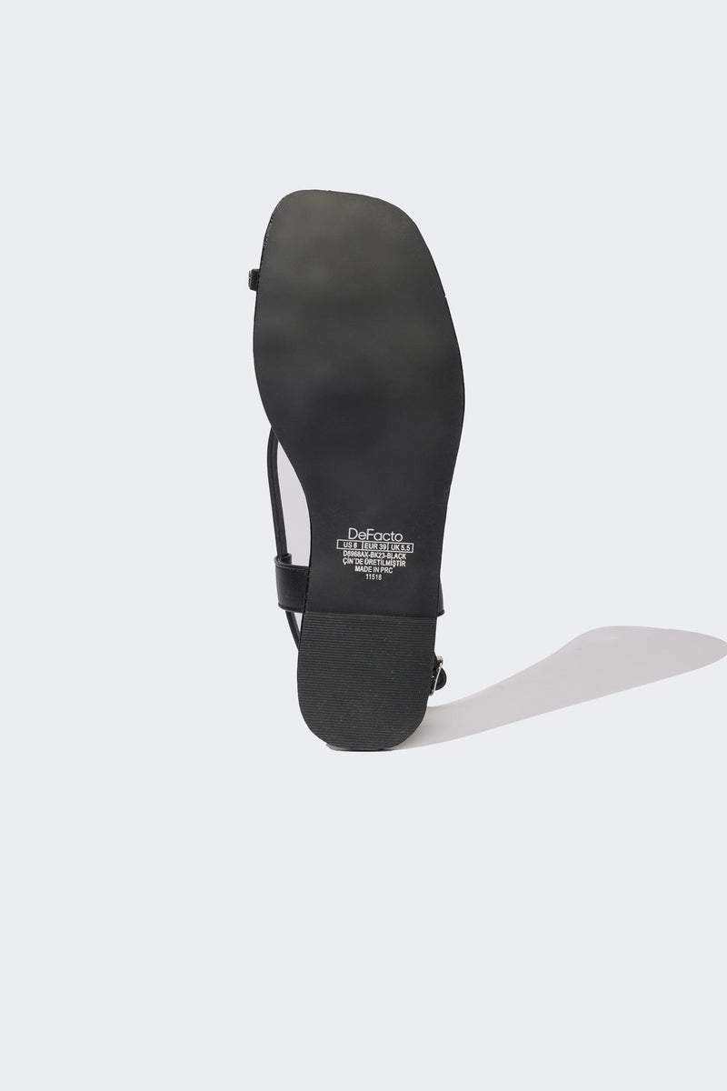 DeFacto Black Woman Woman Stoned Flat Sole Faux Leather Sandals Casual - Image 5