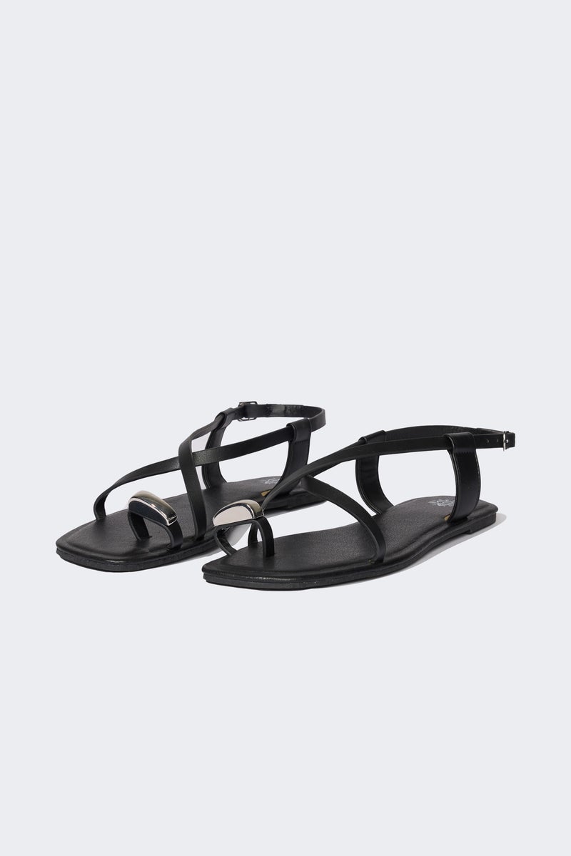 DeFacto Black Woman Woman Stoned Flat Sole Faux Leather Sandals Casual - Image 1