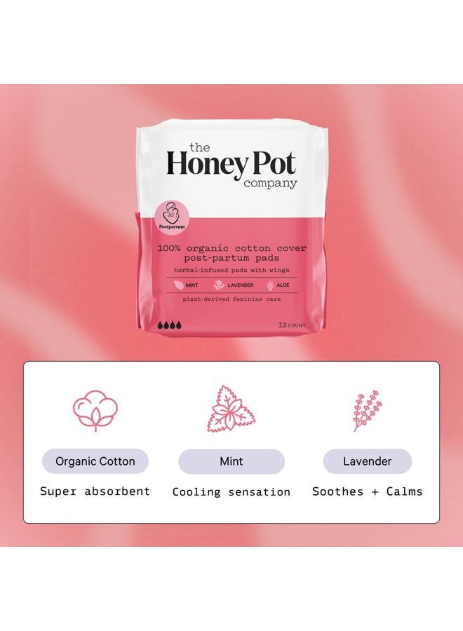 the Honey Pot company Herbal Postpartum Pads w/Wings - Infused w/Essential Oils for Cooling Effect, Organic Cotton Cover, & Ultra-Absorbent - 12ct - Image 2