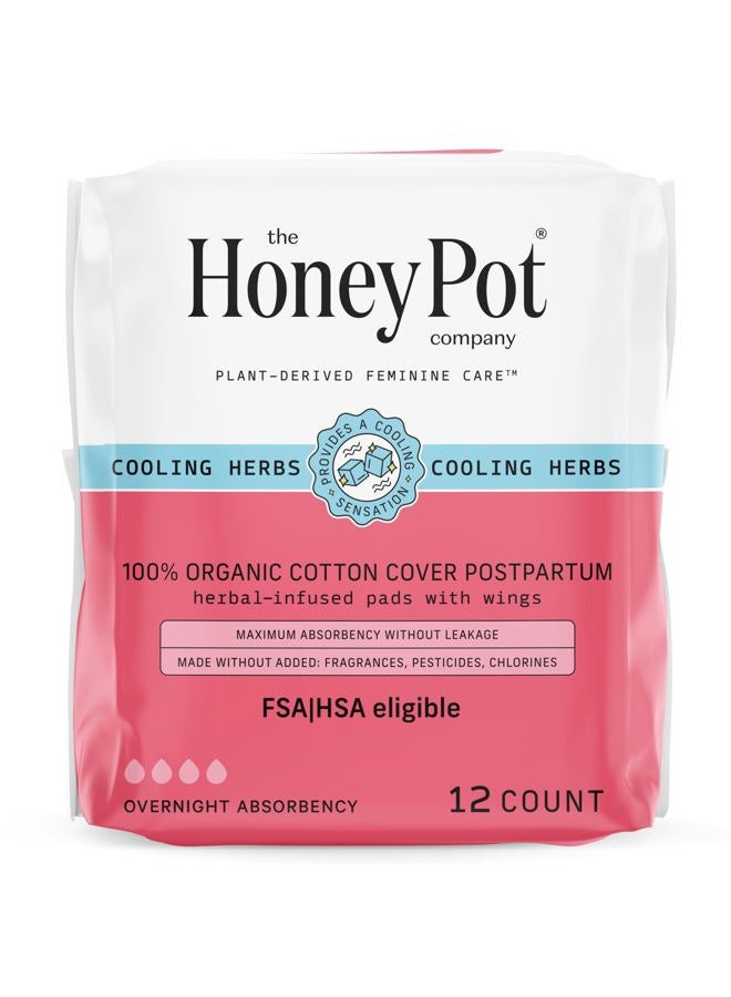 the Honey Pot company Herbal Postpartum Pads w/Wings - Infused w/Essential Oils for Cooling Effect, Organic Cotton Cover, & Ultra-Absorbent - 12ct - Image 1