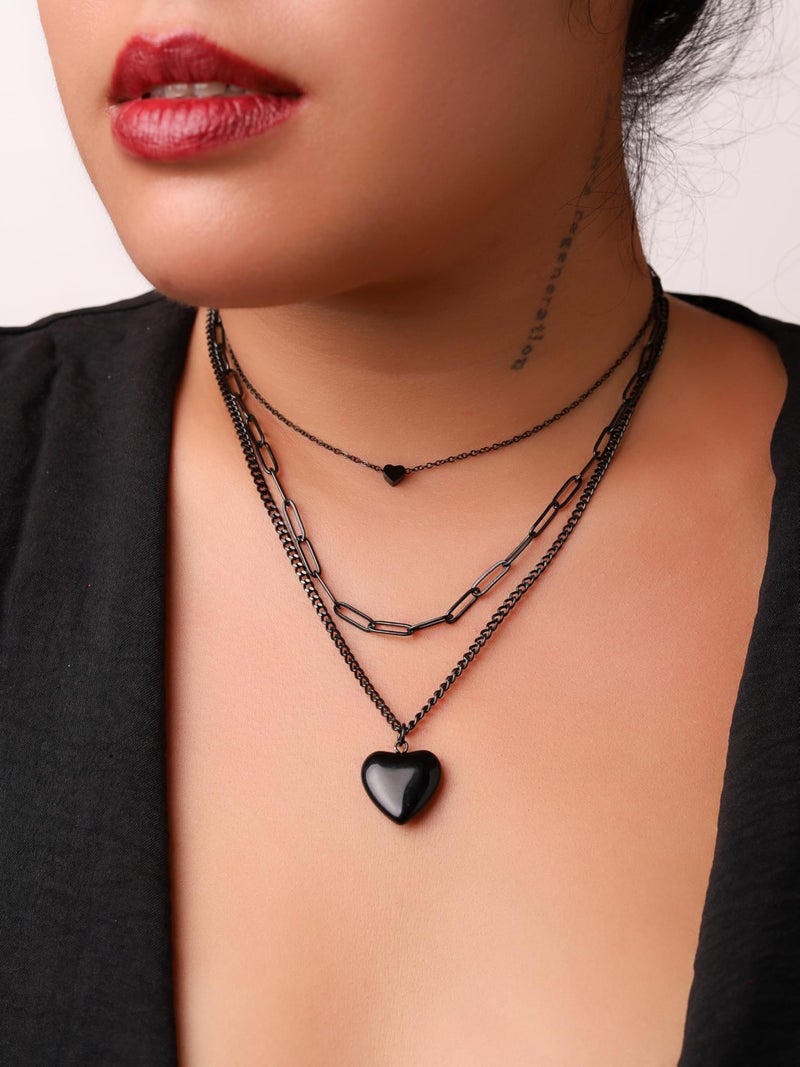 Sacina Goth Layered Black Heart Pendant Necklace, Emo Punk Grunge Necklace, Goth Jewelry, Christmas Jewelry Gift for Women - Image 2