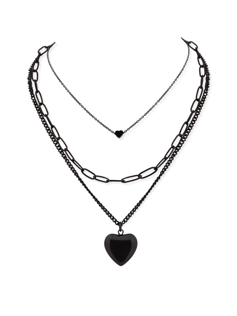 Sacina Goth Layered Black Heart Pendant Necklace, Emo Punk Grunge Necklace, Goth Jewelry, Christmas Jewelry Gift for Women - Image 1
