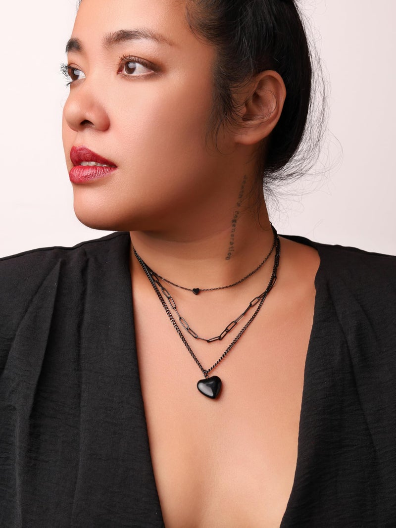 Sacina Goth Layered Black Heart Pendant Necklace, Emo Punk Grunge Necklace, Goth Jewelry, Christmas Jewelry Gift for Women - Image 4