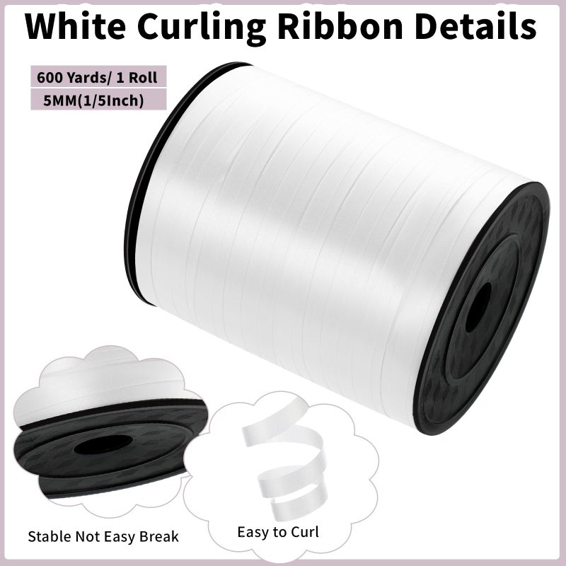 woric 600 Yards White Curling Ribbon 1/5 Inch Balloon String Ribbon Thin Ribbons for Art Crafts Gift Wrapping Wedding Birthday Party Easter Decorations - Image 3