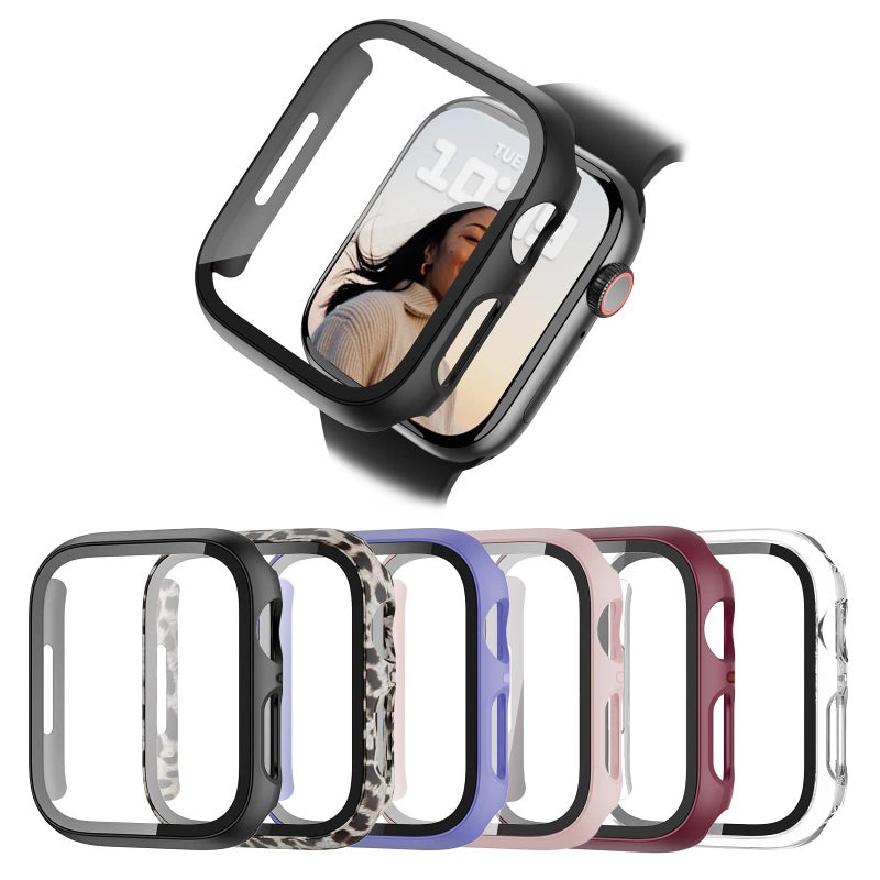 BHARVEST 6-Pack Hard PC Case with Tempered Glass Screen Protector for Apple Watch Series 9, 8, 7 41mm - Image 1