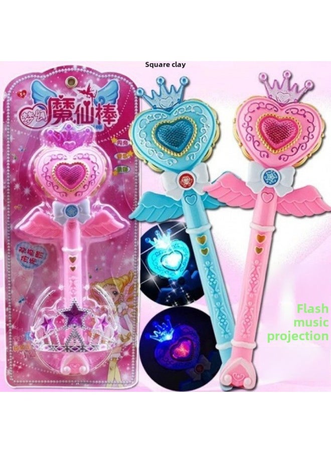 Generic - Children's Little Girl Toy Little Magic Fairy Luminous Flash Magic Wand Fairy Wand Transformation Magic Wand Birthday Wholesale-Color:Large Flesh Pink + Crown + Handbag [free Battery] - Image 1