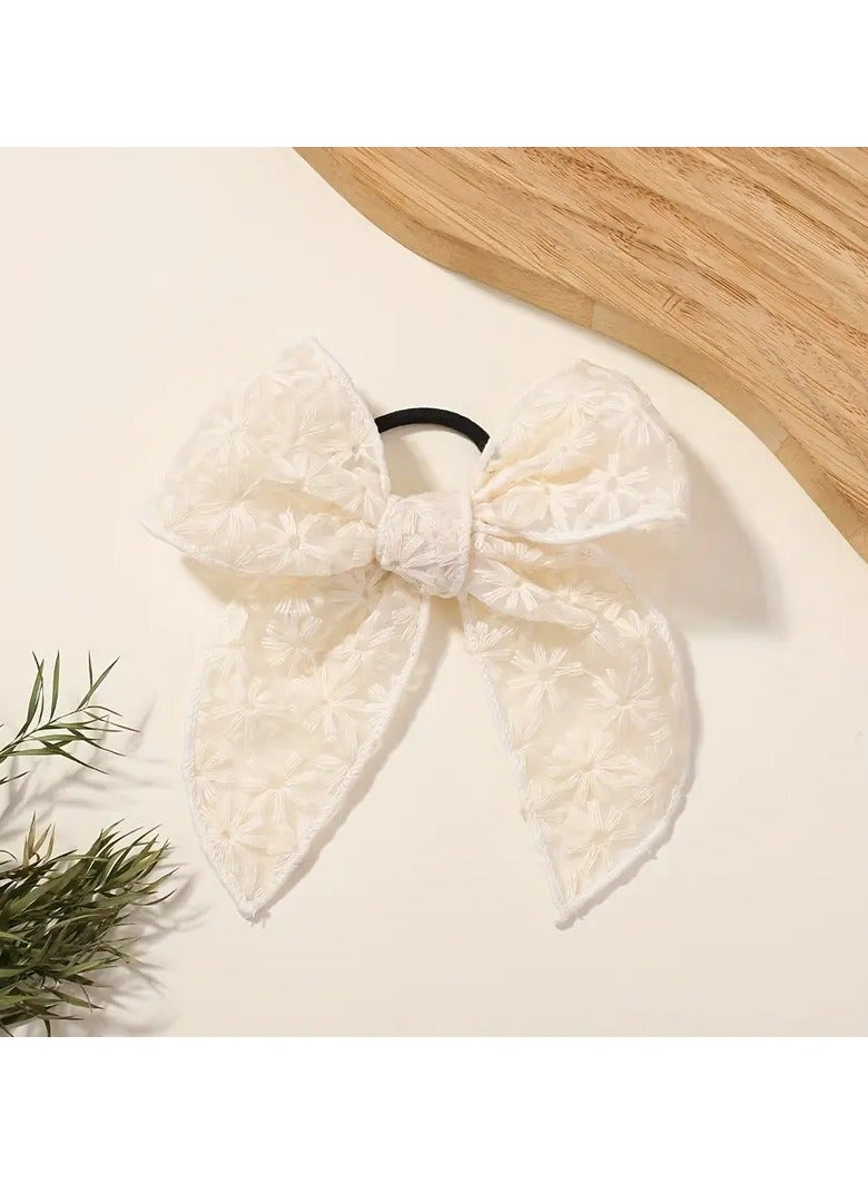 Goolsky 2pcs Elegant Butterfly Bow Hair Ties for Girls - Cream White, All-Season Polyester Fashion Accessory - Image 5