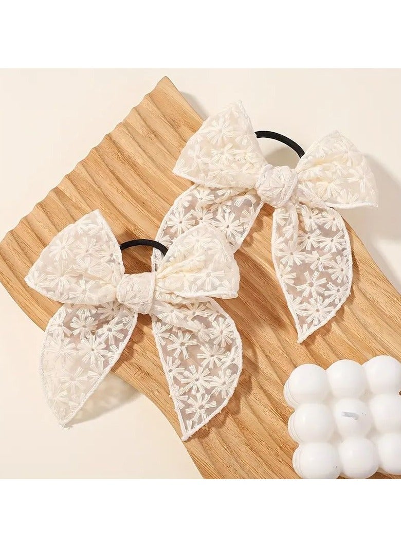 Goolsky 2pcs Elegant Butterfly Bow Hair Ties for Girls - Cream White, All-Season Polyester Fashion Accessory - Image 1