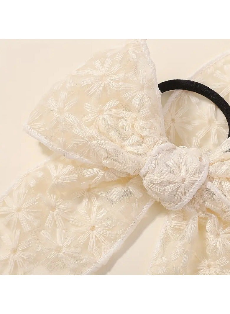 Goolsky 2pcs Elegant Butterfly Bow Hair Ties for Girls - Cream White, All-Season Polyester Fashion Accessory - Image 4