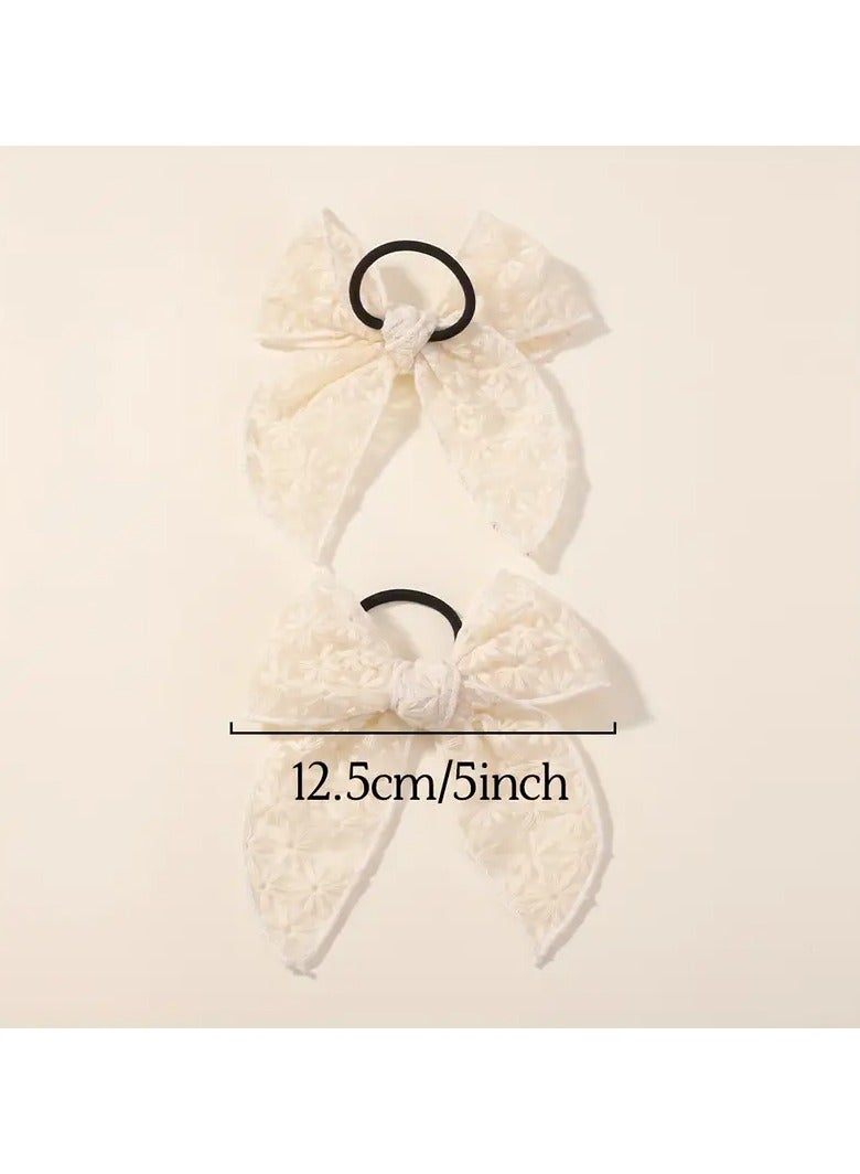 Goolsky 2pcs Elegant Butterfly Bow Hair Ties for Girls - Cream White, All-Season Polyester Fashion Accessory - Image 3