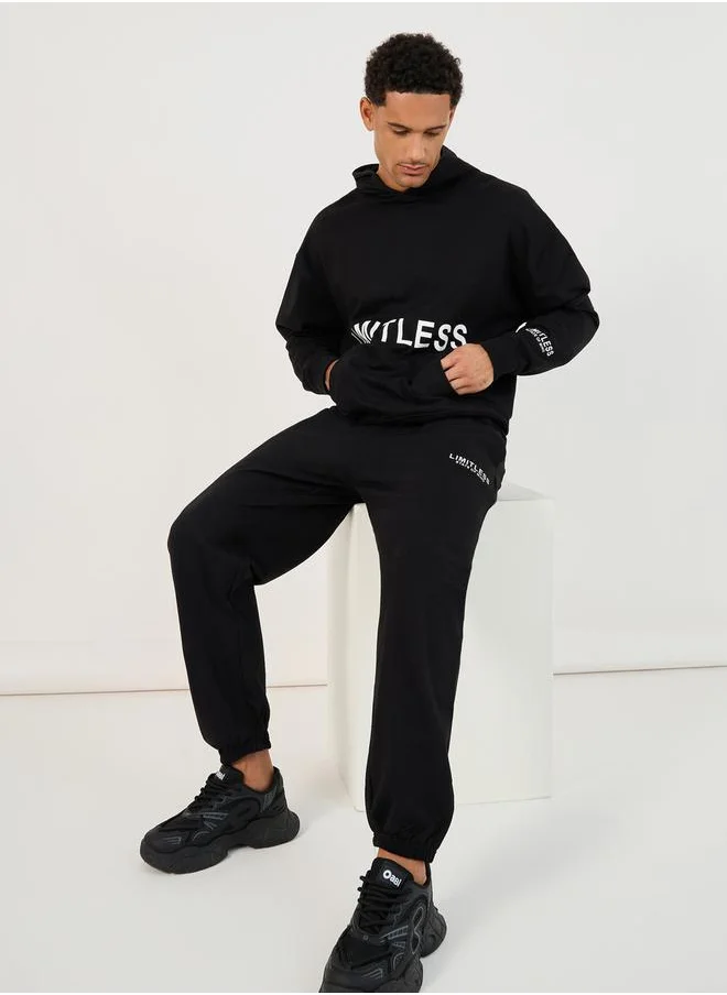 Styli Oversized Text Print Fleece Hoodie & Jogger Co-Ords