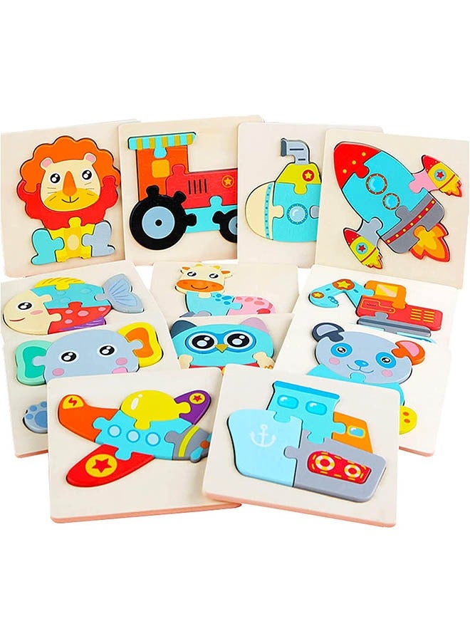 12 Pack Wooden Puzzles Toddler Toys for Kids 1-3 Years Old, Jigsaw Puzzles Learning Toys for Boys and Girls, Montessori Toys Color Shapes Early Learning Educational Gift - Image 1