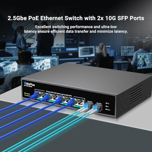 GigaPlus 10 Port 2.5Gb Unmanaged PoE Switch with 8*2.5G Base-T PoE Ports, 2*10G SFP+ Uplink, 802.3af/at (PoE+), 80Gbps Switching Capacity, GigaPlus 2.5G PoE Switch for 2.5Gb NAS/PC, WiFi6 Router, Wireless AP - Image 5