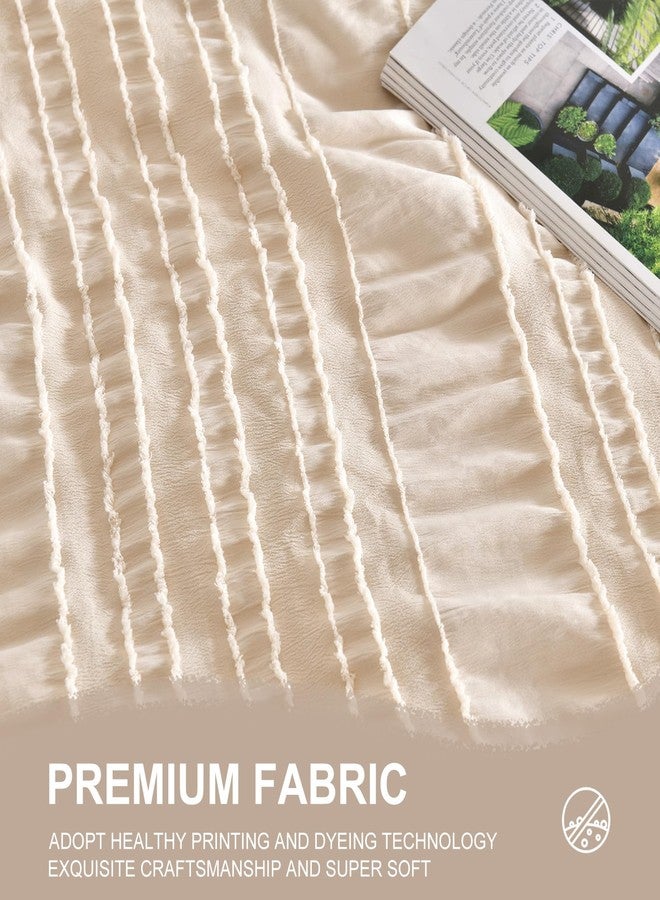 DHSFKBE Beige Tufted Comforter Set King Size 7 Piece Bed in a Bag，Shabby Chic Boho Bedding for Bedroom Comforter，All Season Soft Microfiber Ruffle Comforter Set with Pillow and Sheets - Image 5