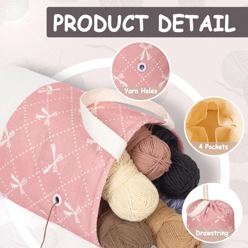 Togetrue Yarn Bag  Knitting Crochet Bag  Portable Yarn Storage Bags Organizer For Crocheting Project  Store Skein Ball  Short Knitting Needle (Medium  Bowknot) - Image 3