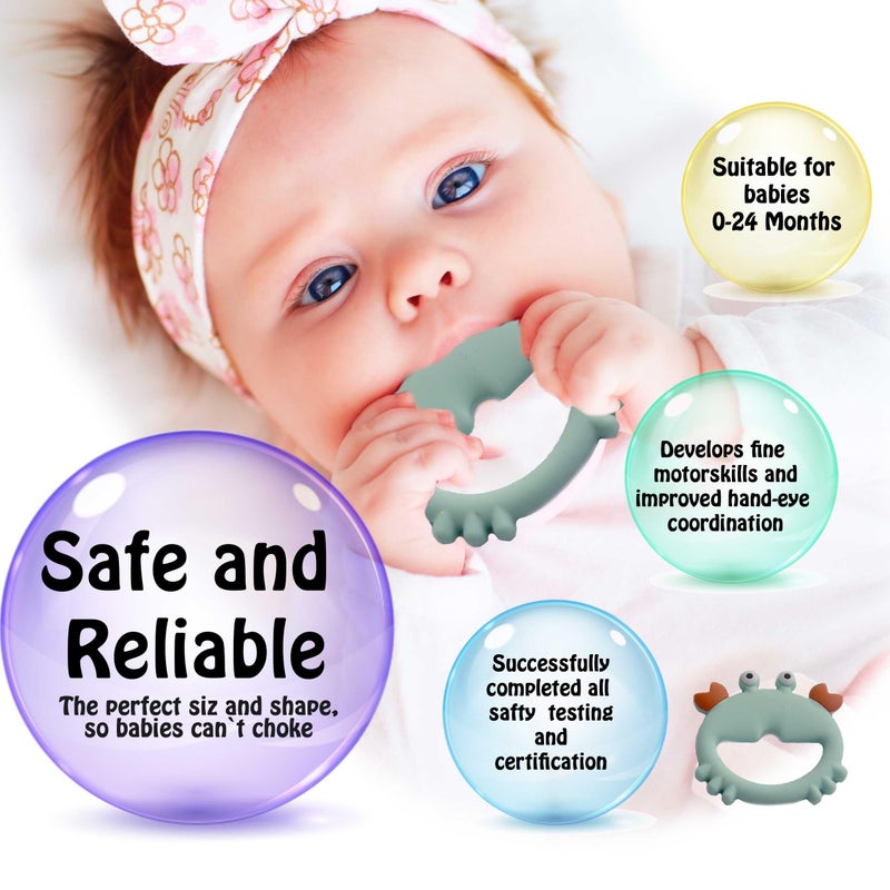 Bebe Mondo Teething Toys 3-6 Months, Teethers for Babies 3-6 6-12 Months for Teething Relief, Baby Teether Teething Toys 100% Silicone, Newborn Infant Sensory Baby Toys 0-6 Months,bebe mondo (Crab) - Image 2