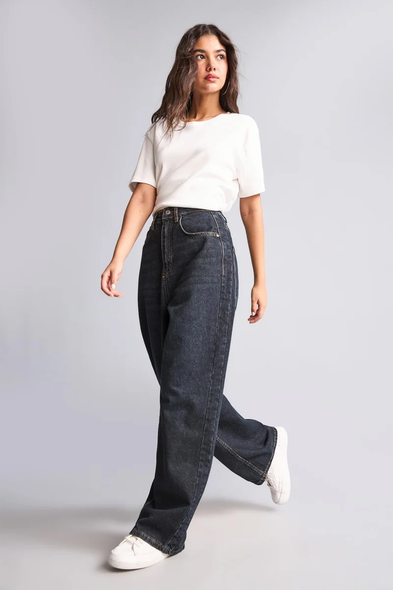 Defacto  High Waist Washed Black Baggy Jeans for Women | Best Price UAE