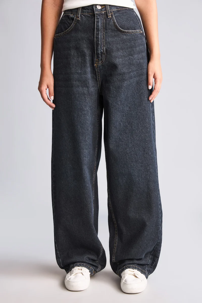 Defacto  High Waist Washed Black Baggy Jeans for Women | Best Price UAE